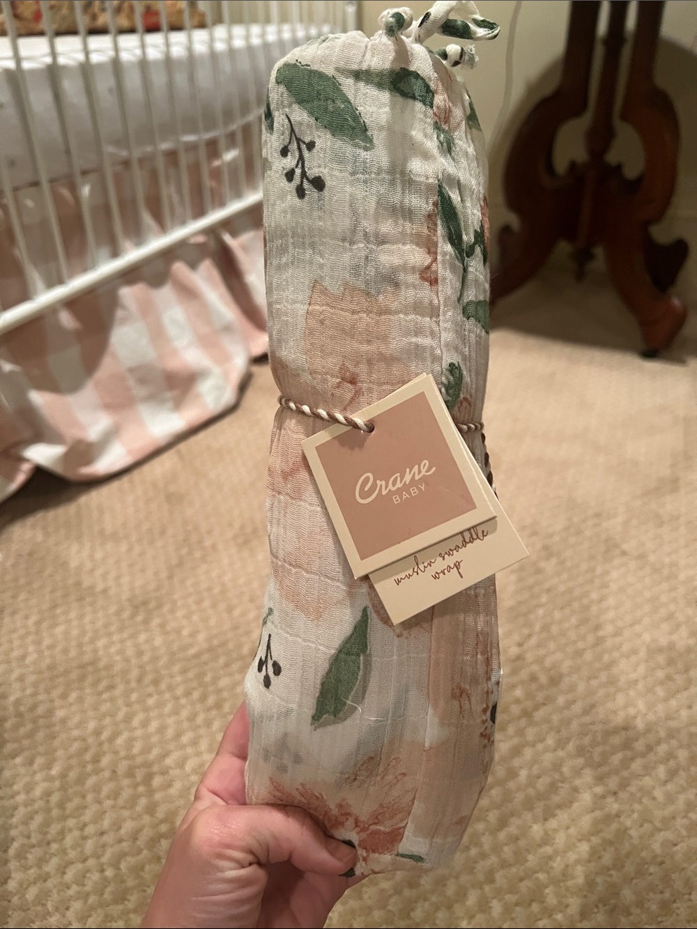 NWT Crane Baby Pink Floral Muslin Swaddle blanket